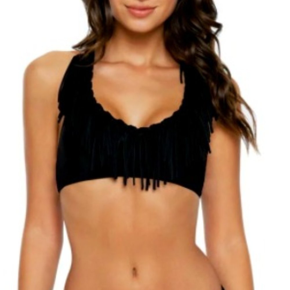 Black Fringe X-Back Bralette Bikini Top-with tags!